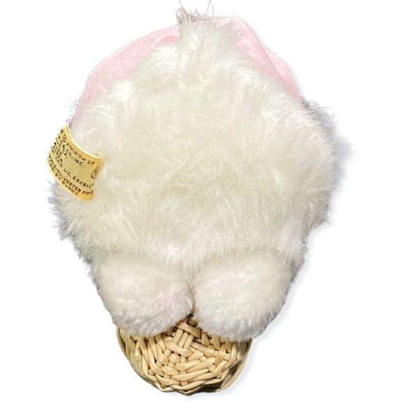 Vintage Applause White Easter Bunny 8" Stuffed Plush - Bonnet Straw Basket Eggs - Picture 9 of 12
